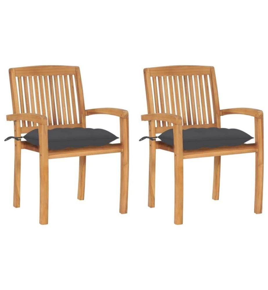 Chaises de jardin 2 pcs avec coussins anthracite Bois de teck