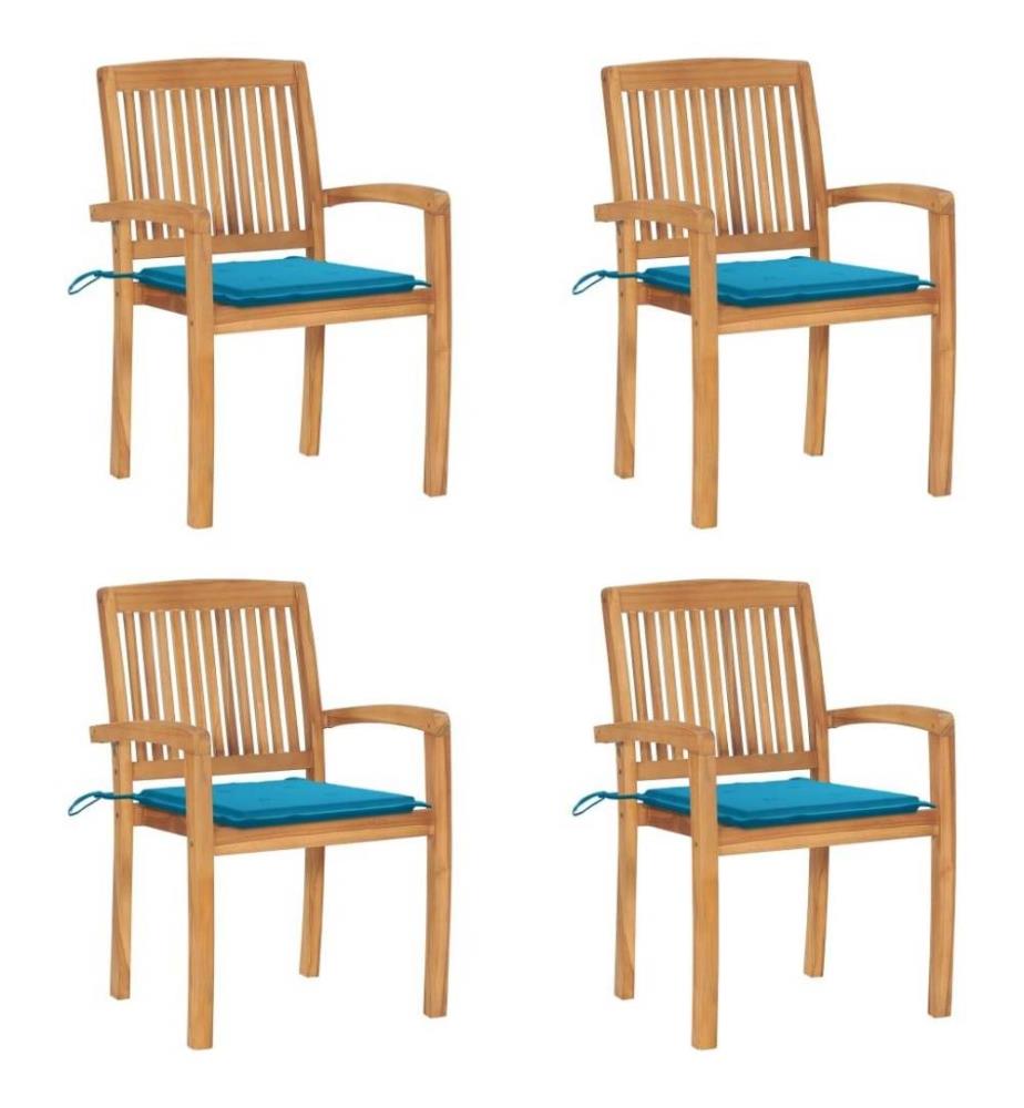 Chaises de jardin empilables avec coussins 4 pcs Teck solide