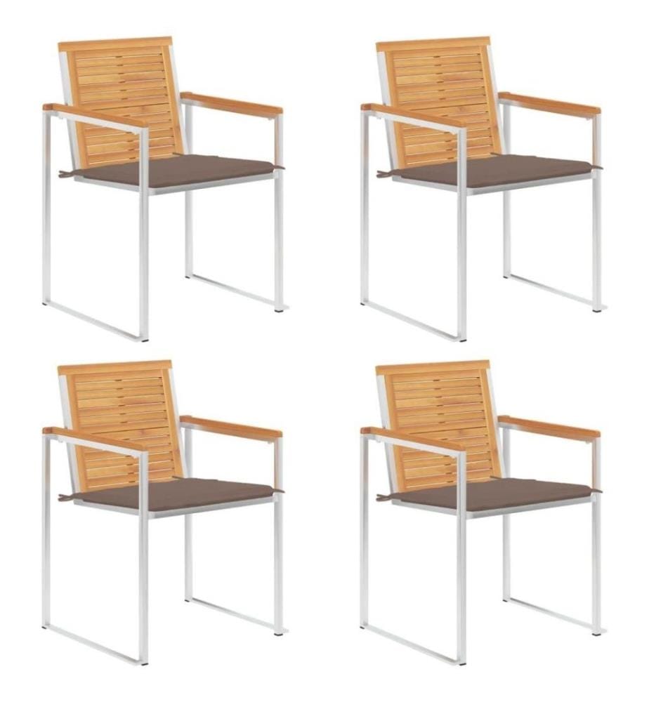 Chaises de jardin 4 pcs avec coussins Bois de teck massif