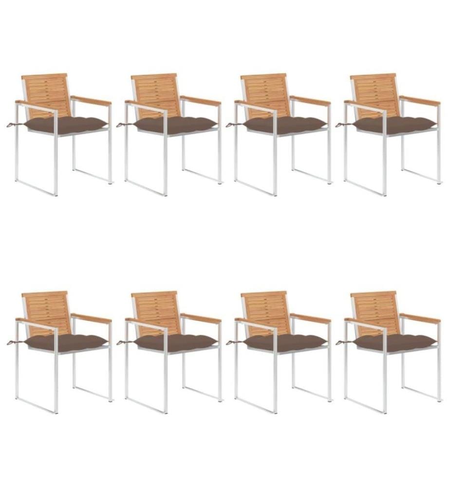 Chaises de jardin 8 pcs avec coussins Bois de teck massif