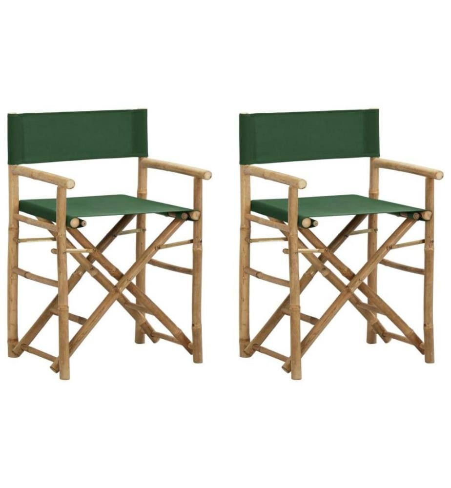 Chaises pliables de directeur 2 pcs Vert Bambou et tissu