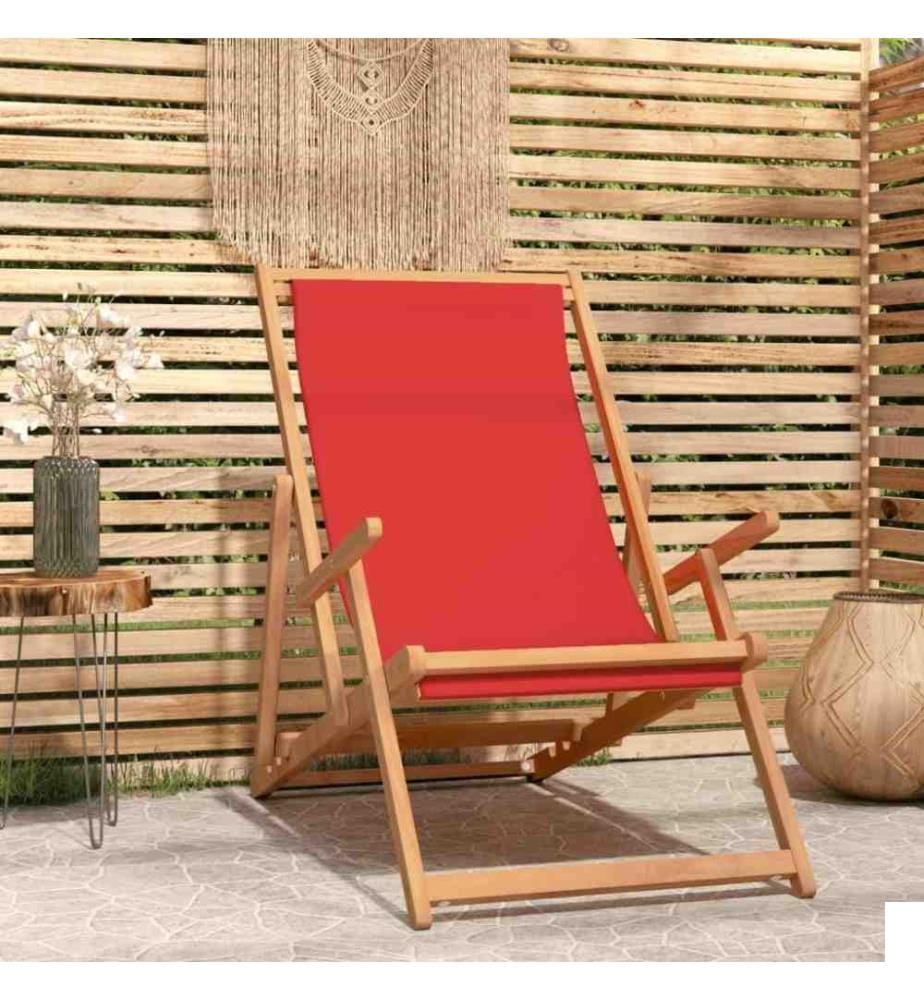 Chaise de plage pliable Bois de teck solide Rouge