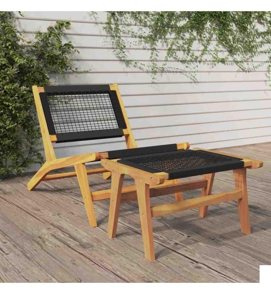 Chaise de jardin et repose-pieds Bois teck solide et polyester