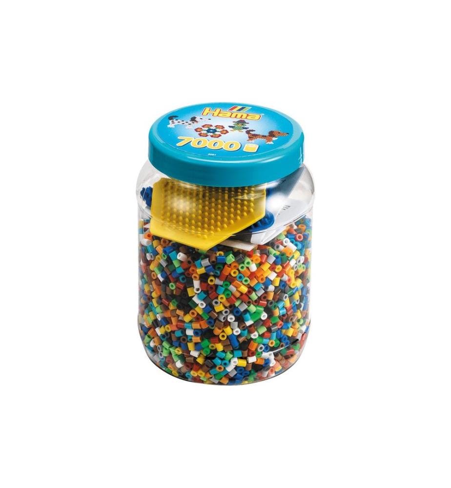 HAMA - Perles à repasser midi, 7.000 pcs. + 2 plaques à crayons Multicolore