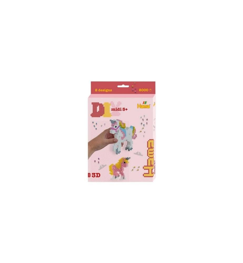 HAMA - Perles à repasser Licornes Midi 3D 2000 pcs. Multicolore