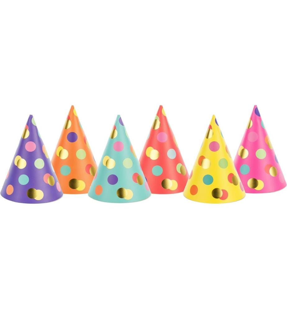 PARTYDECO - Chapeaux de fête à pois Multicolore, 16 x 11 cm, 6 pièces