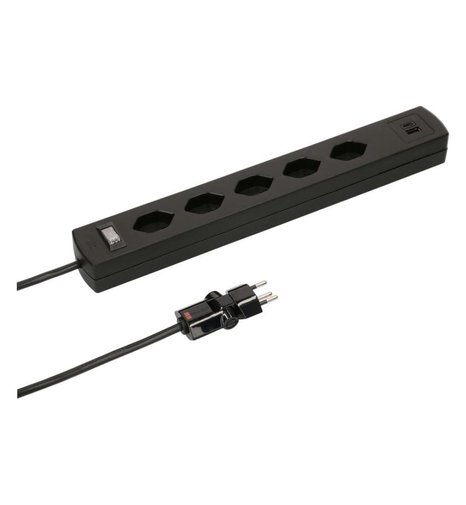 MAX HAURI - Bloc multiprises SafetyLine 5x T13 avec USB A C, noir