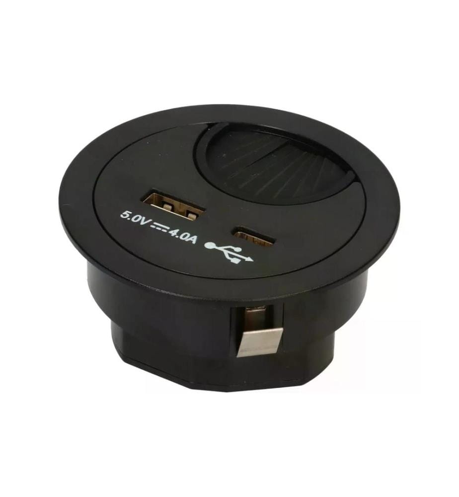 MAX HAURI - Prise de chargement USB USB A+C avec passe-câbles, noir