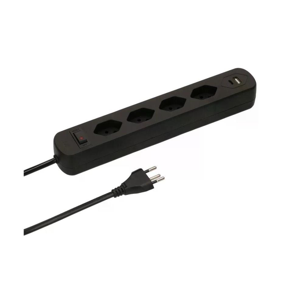 MAX HAURI - Bloc multiprises Basic-Line 4x T13, USB A+C, interrupteur, noir