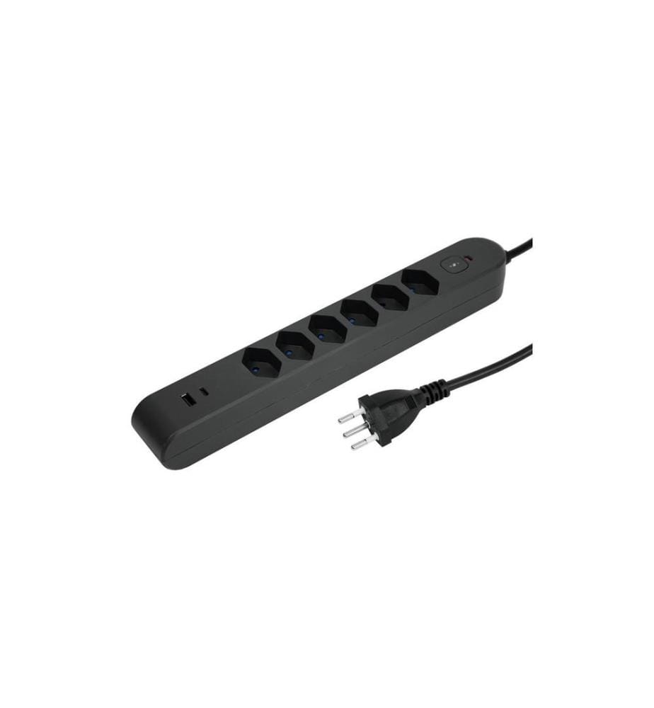 STEFFEN - Bloc multiprises IQ 6 x T13, USB-A+C anthracite, câble de 3 m