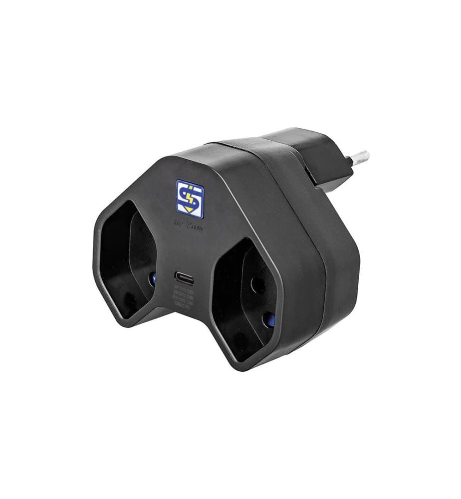 STEFFEN - Fiche de branchement 2 x T13 USB-C, Noir, pivotant à 320
