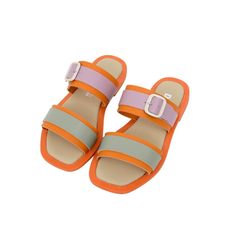 Sandales femme en cuir vegan - Orange Sunny