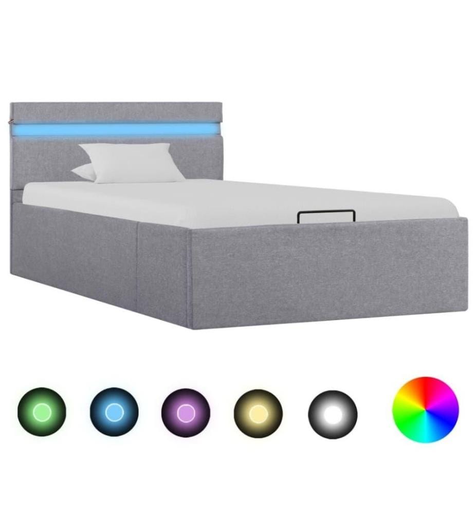 Cadre de lit à stockage avec LED Gris clair Tissu 100x200 cm