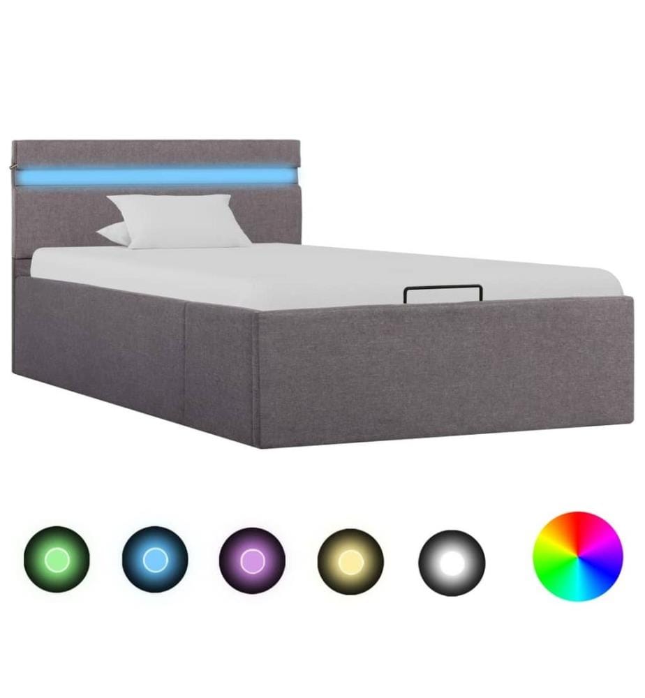 Cadre de lit à stockage hydraulique et LED Taupe 90x200 cm