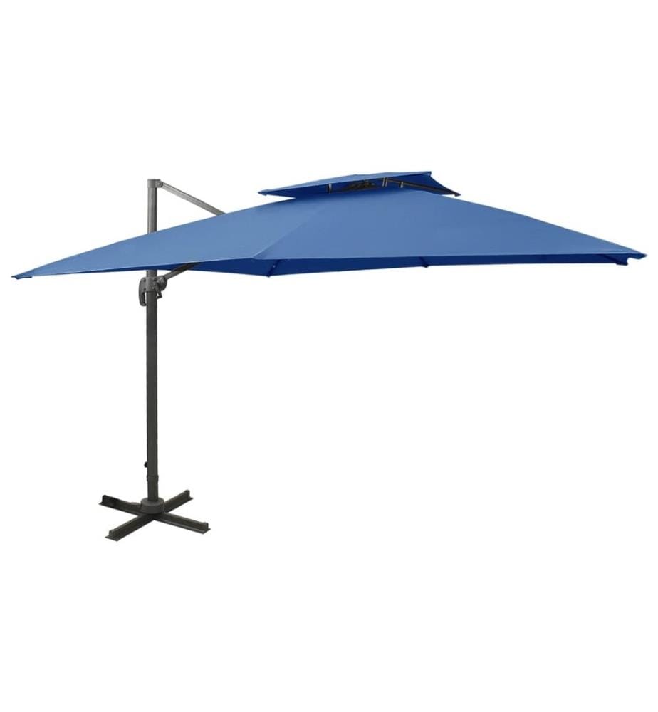Parasol déporté avec double toit 300x300 cm bleu azur