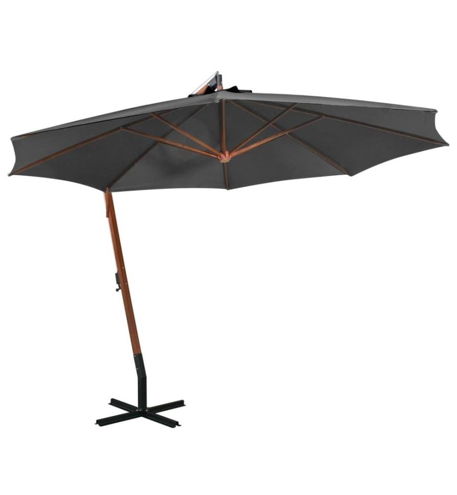 Parasol suspendu avec mât Anthracite 3,5x2,9 m Bois de sapin