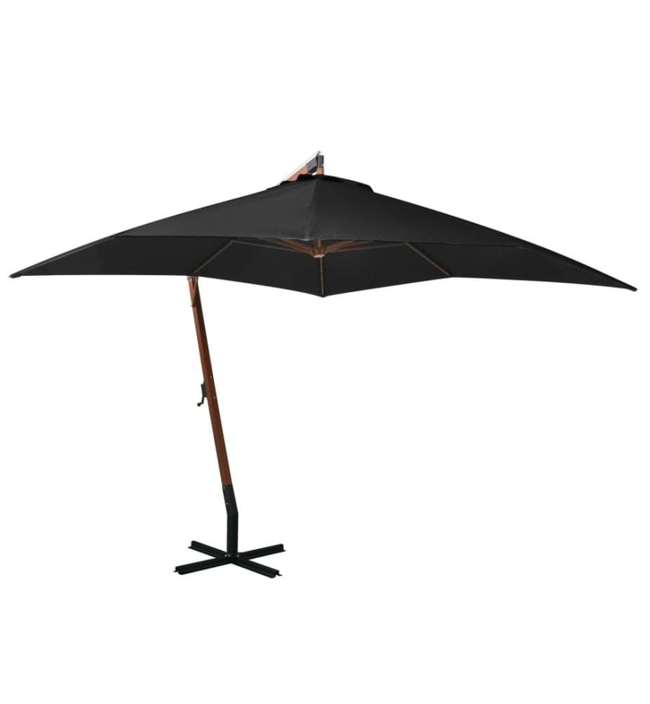 Parasol suspendu avec mât Noir 3x3 m Bois de sapin massif