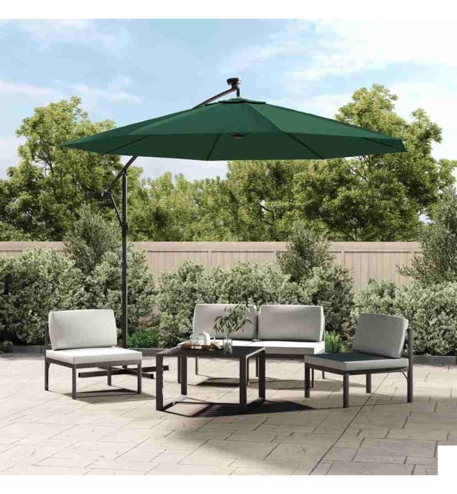 Parasol avec éclairage LED 300 cm Poteau en métal Vert