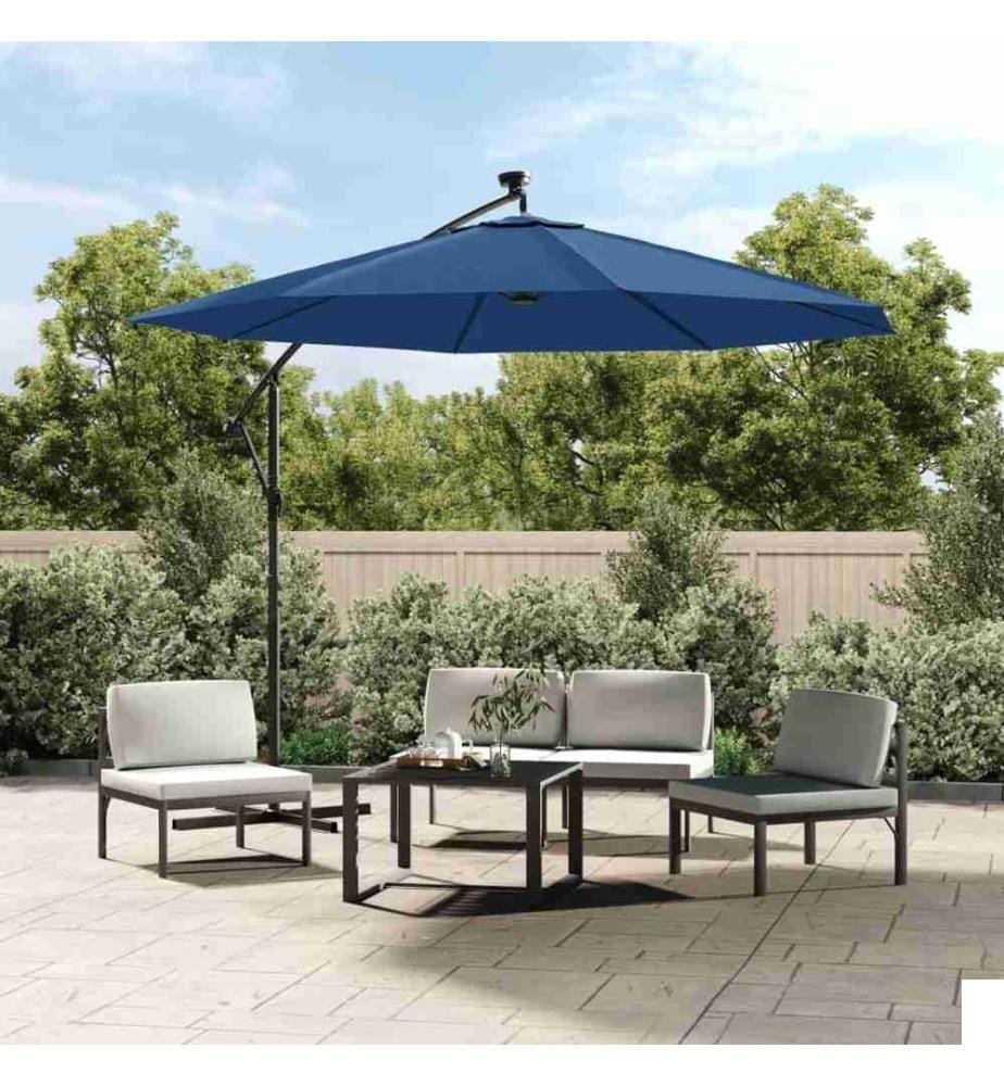 Parasol déporté à LED et mât en acier 300 cm Azuré