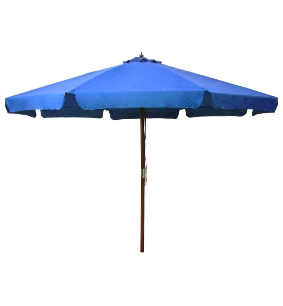 Parasol avec mât en bois 330 cm Bleu azuré