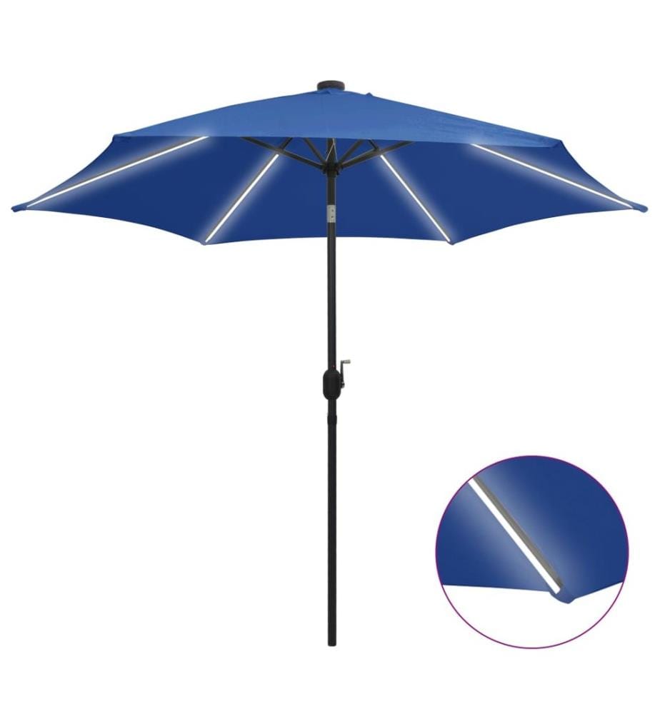 Parasol de jardin et lumières LED mât en aluminium bleu azuré