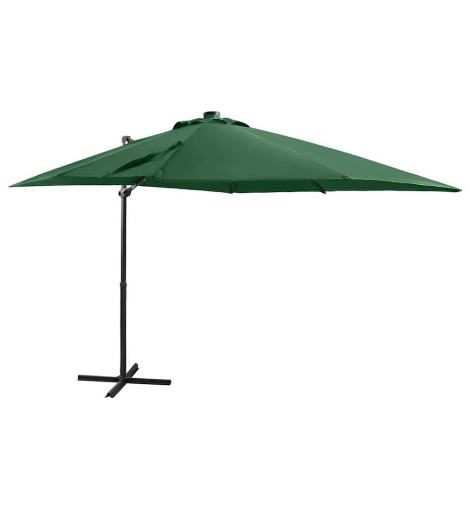 Parasol de jardin en porte-à-faux et mât et lumières LED vert