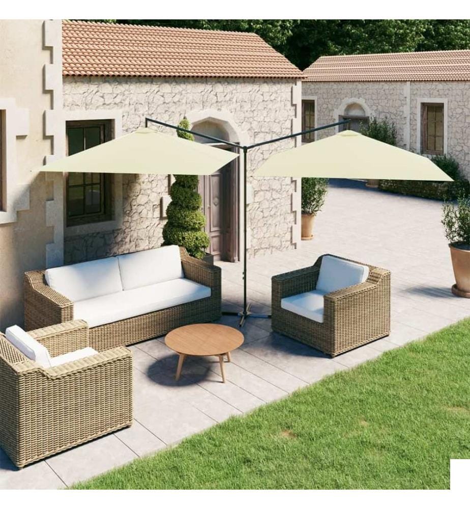 Parasol de jardin double avec mât en acier Sable 600x300 cm
