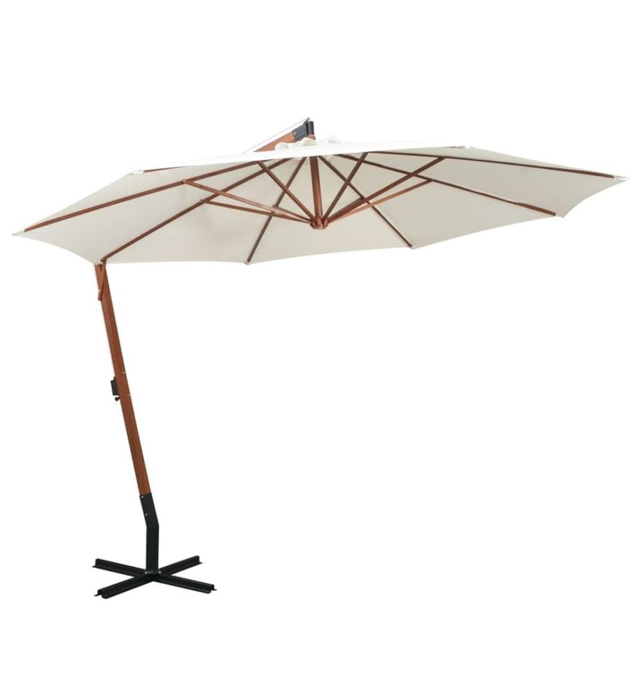 Parasol suspendu avec poteau en bois 350 cm blanc