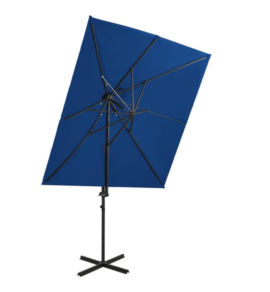 Parasol de jardin en porte-à-faux à double toit bleu azuré