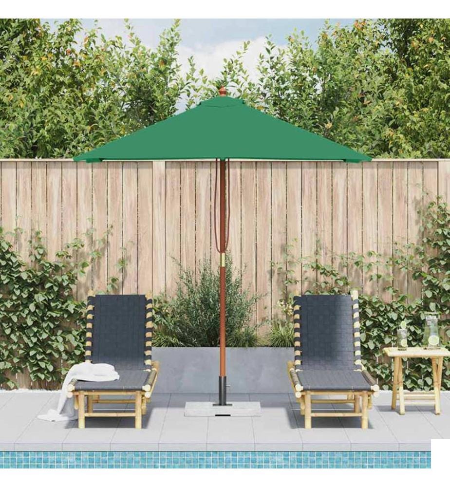 Parasol d'extérieur avec mât en bois 150x200 cm vert