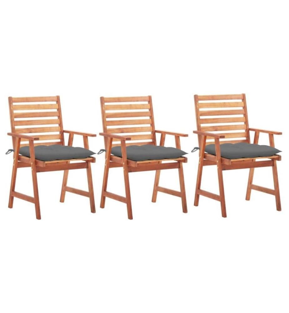 Chaises à dîner d'extérieur 3 pcs avec coussins Acacia massif