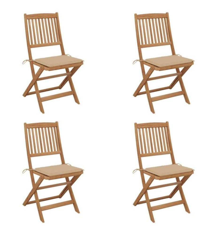 Chaises pliables de jardin 4 pcs avec coussins Bois d'acacia