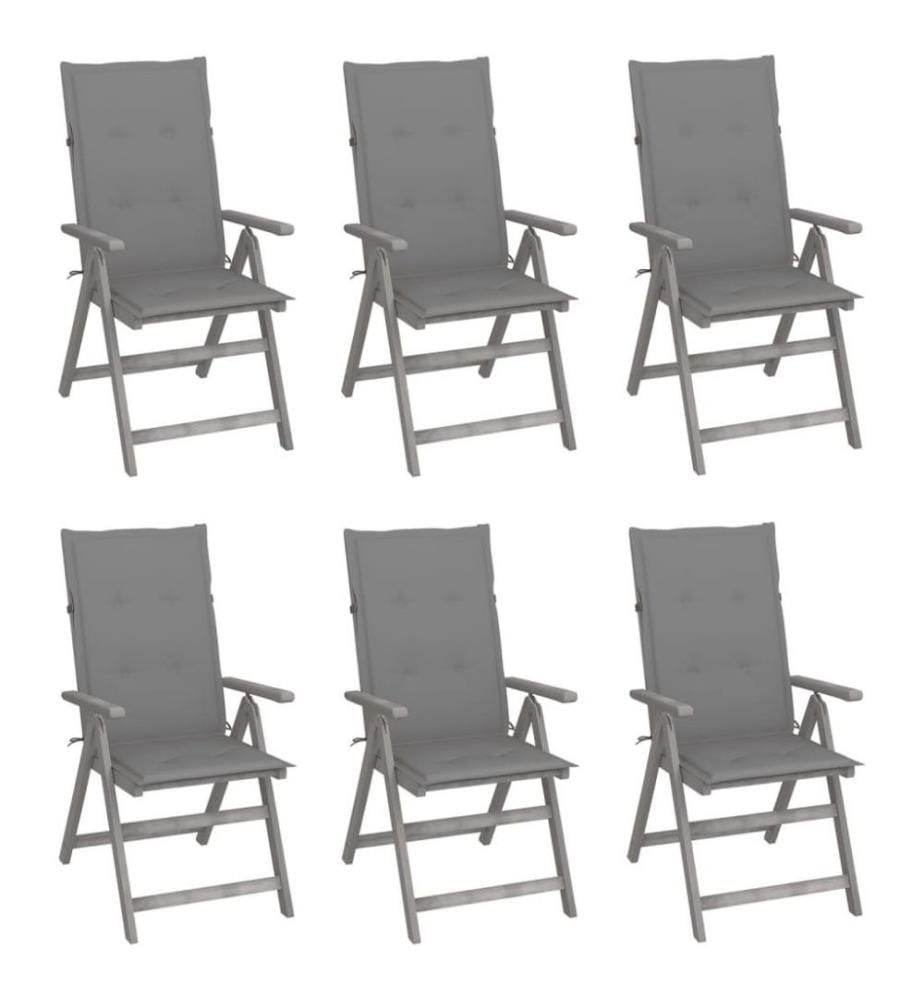 Chaises inclinables de jardin 6 pcs avec coussins Bois d'acacia
