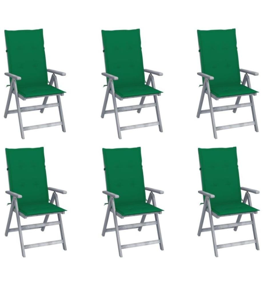 Chaises inclinables de jardin 6 pcs avec coussins Bois d'acacia
