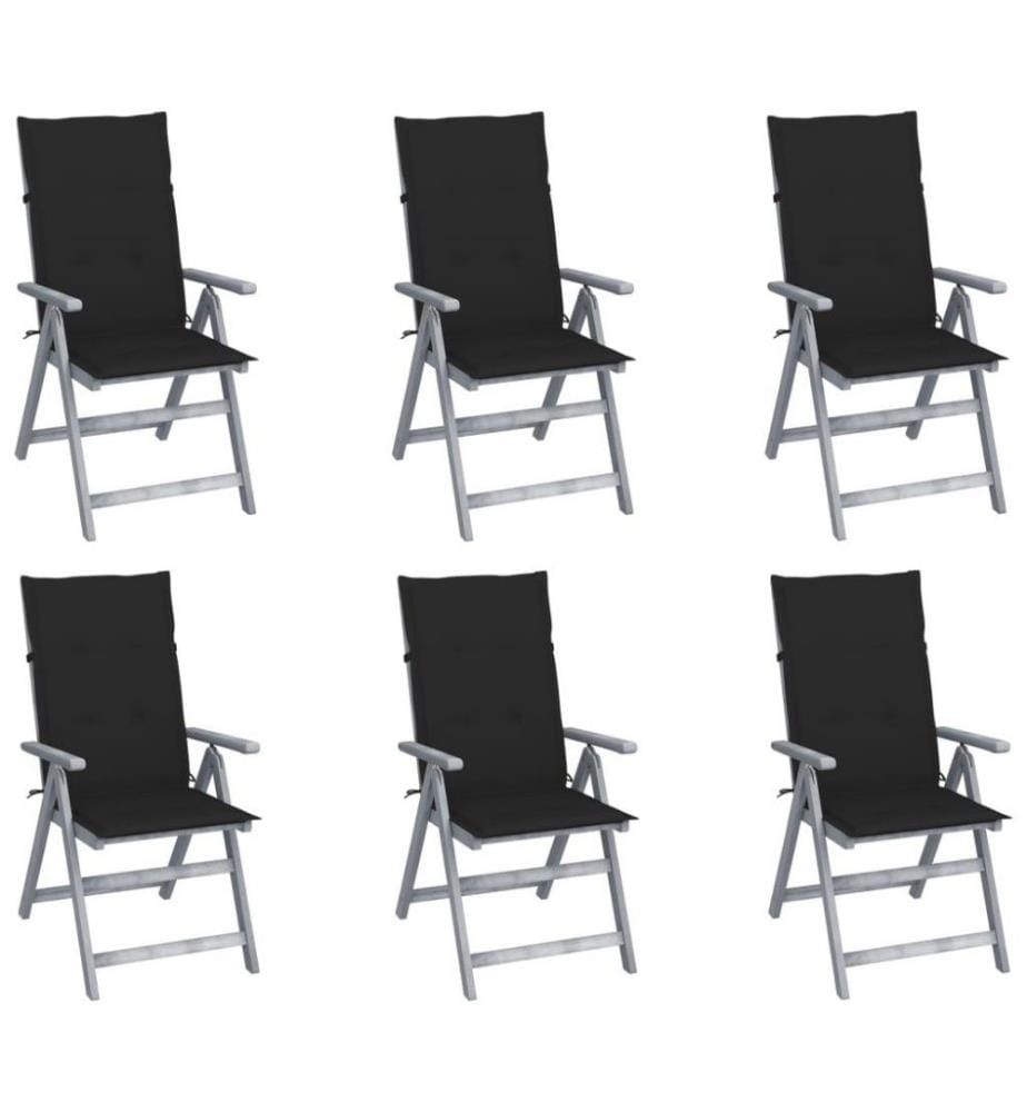 Chaises inclinables de jardin 6 pcs avec coussins Bois d'acacia