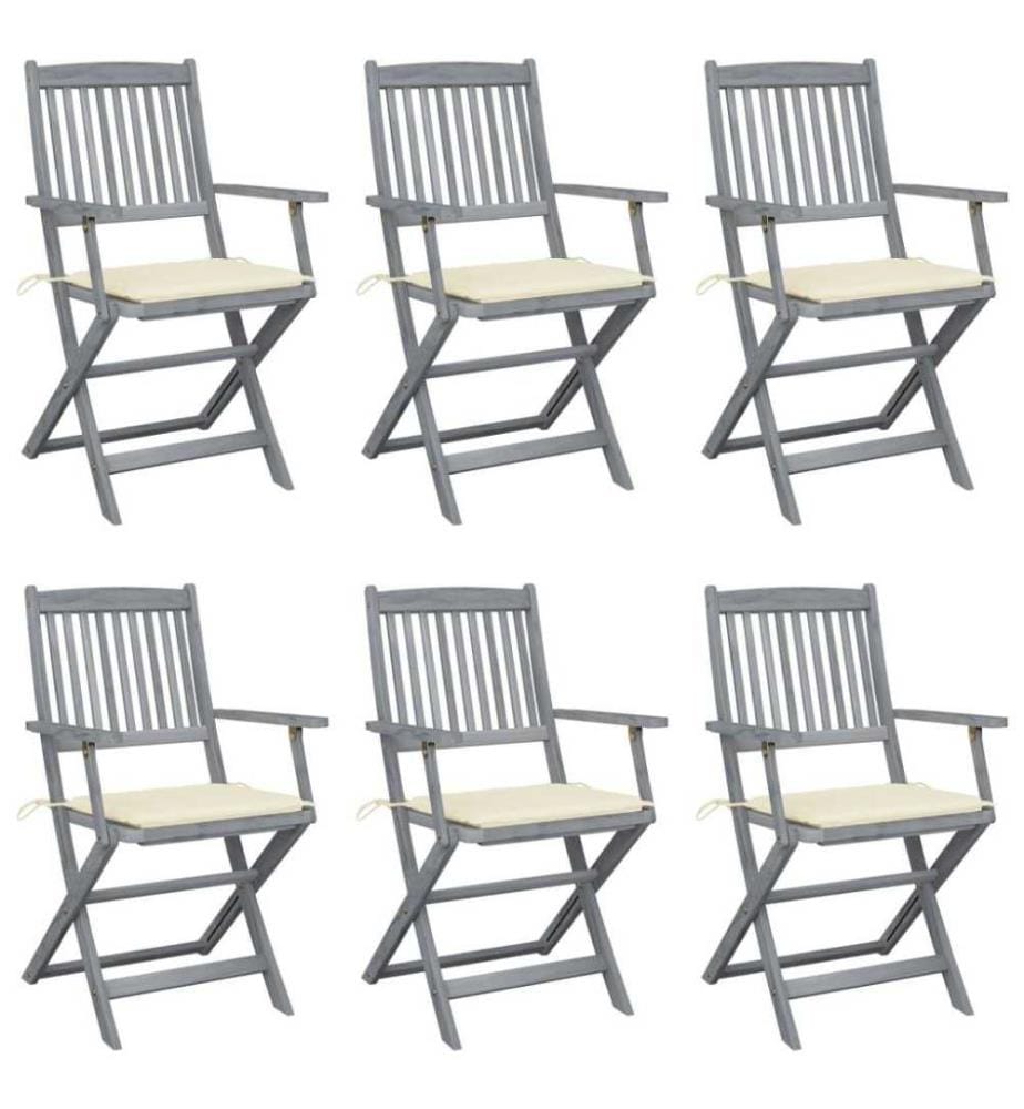 Chaises pliables d'extérieur 6 pcs avec coussins Bois d'acacia