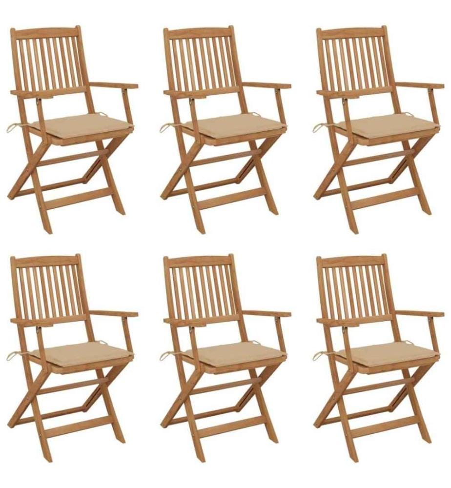 Chaises pliables de jardin 6 pcs avec coussins Bois d'acacia