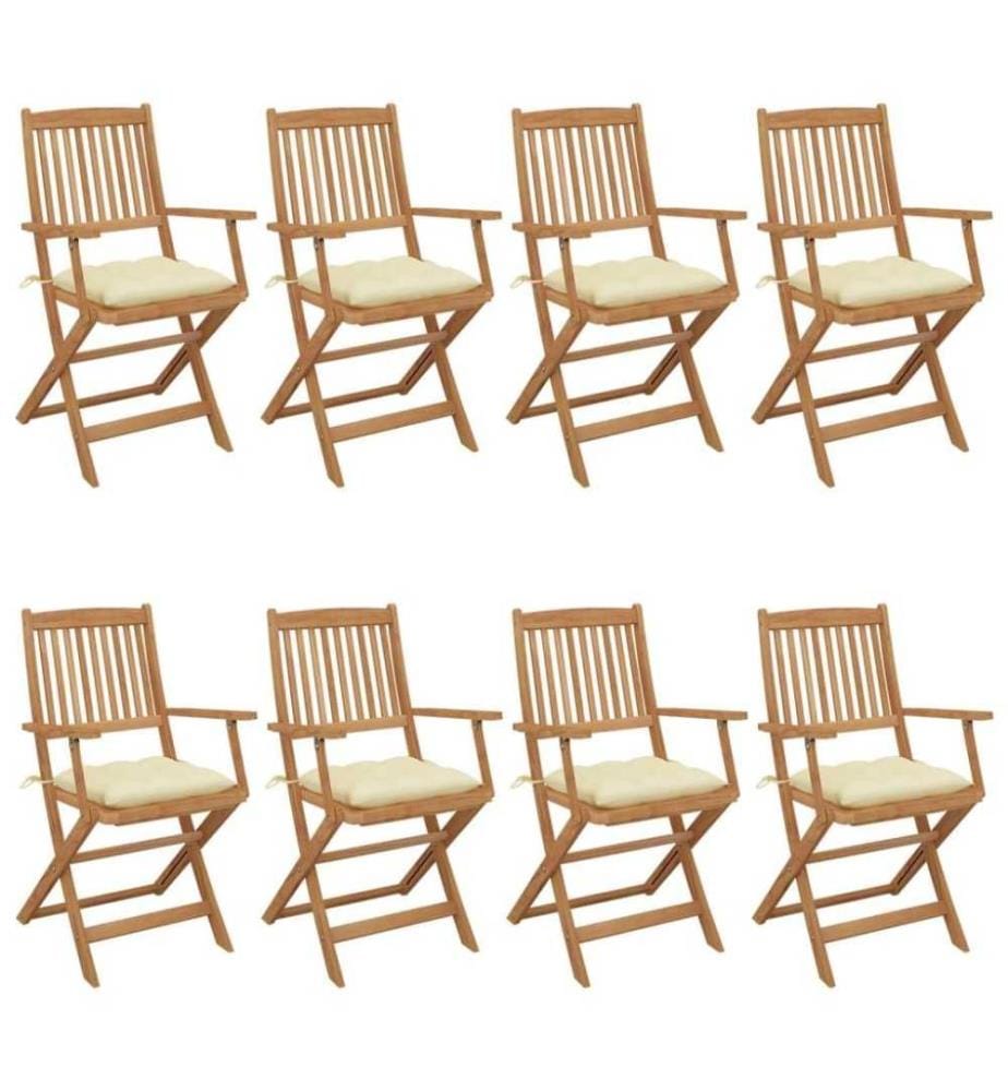 Chaises pliables de jardin 8 pcs avec coussins Bois d'acacia