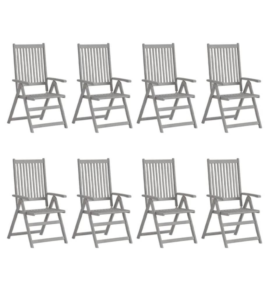 Chaises inclinables de jardin 8 pcs Gris Bois solide d'acacia
