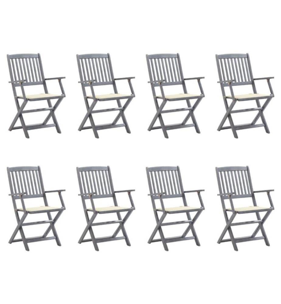 Chaises pliables d'extérieur 8 pcs avec coussins Bois d'acacia