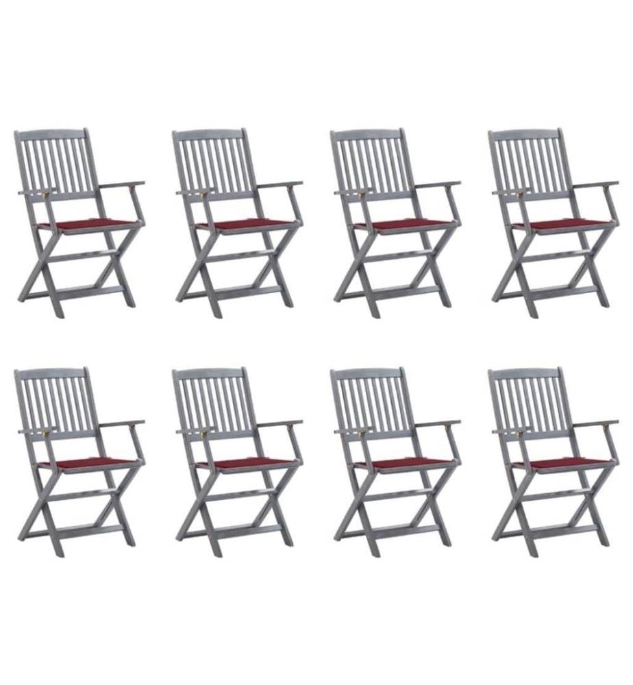 Chaises pliables d'extérieur 8 pcs avec coussins Bois d'acacia