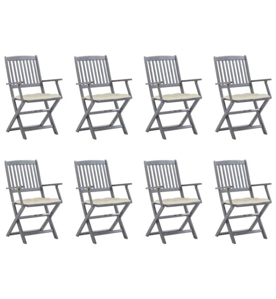 Chaises pliables d'extérieur 8 pcs avec coussins Bois d'acacia