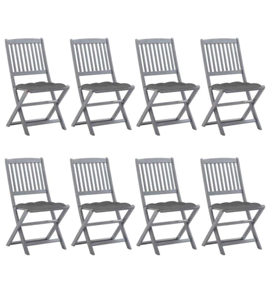 Chaises pliables d'extérieur 8 pcs avec coussins Bois d'acacia