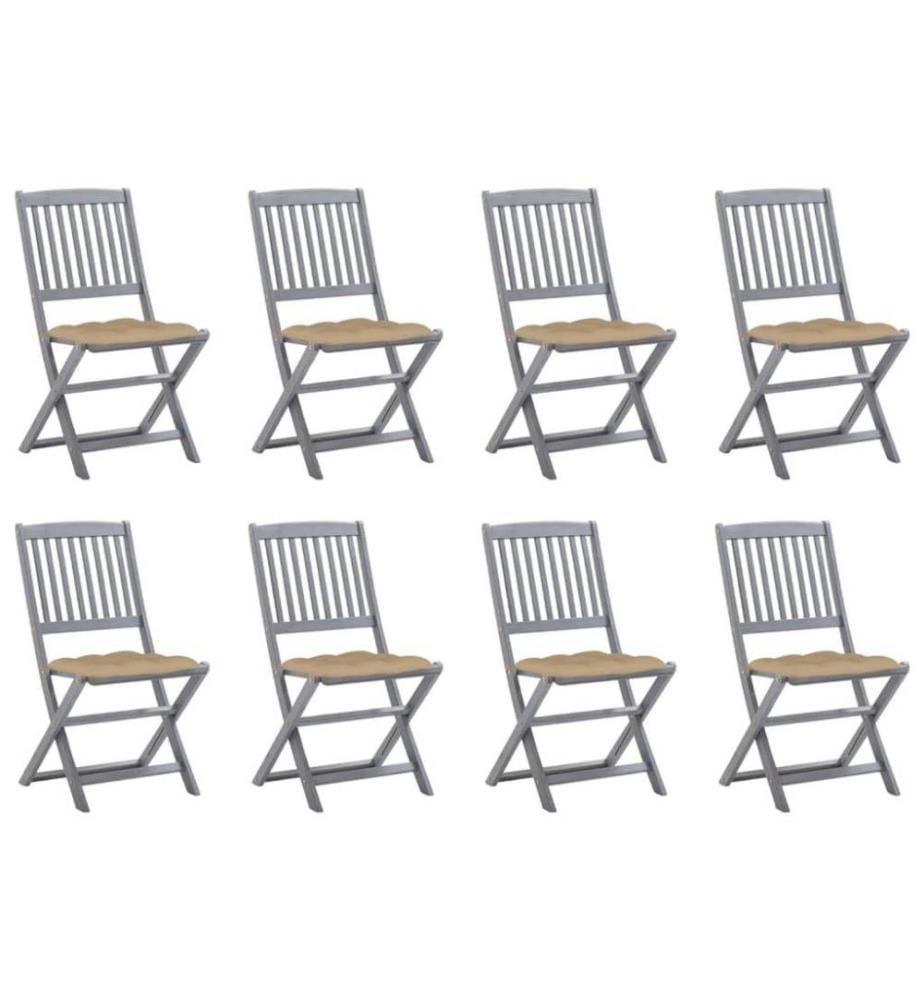 Chaises pliables d'extérieur 8 pcs avec coussins Bois d'acacia