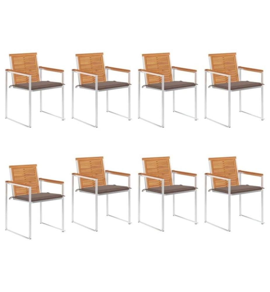 Chaises de jardin 8 pcs avec coussins Bois d'acacia solide