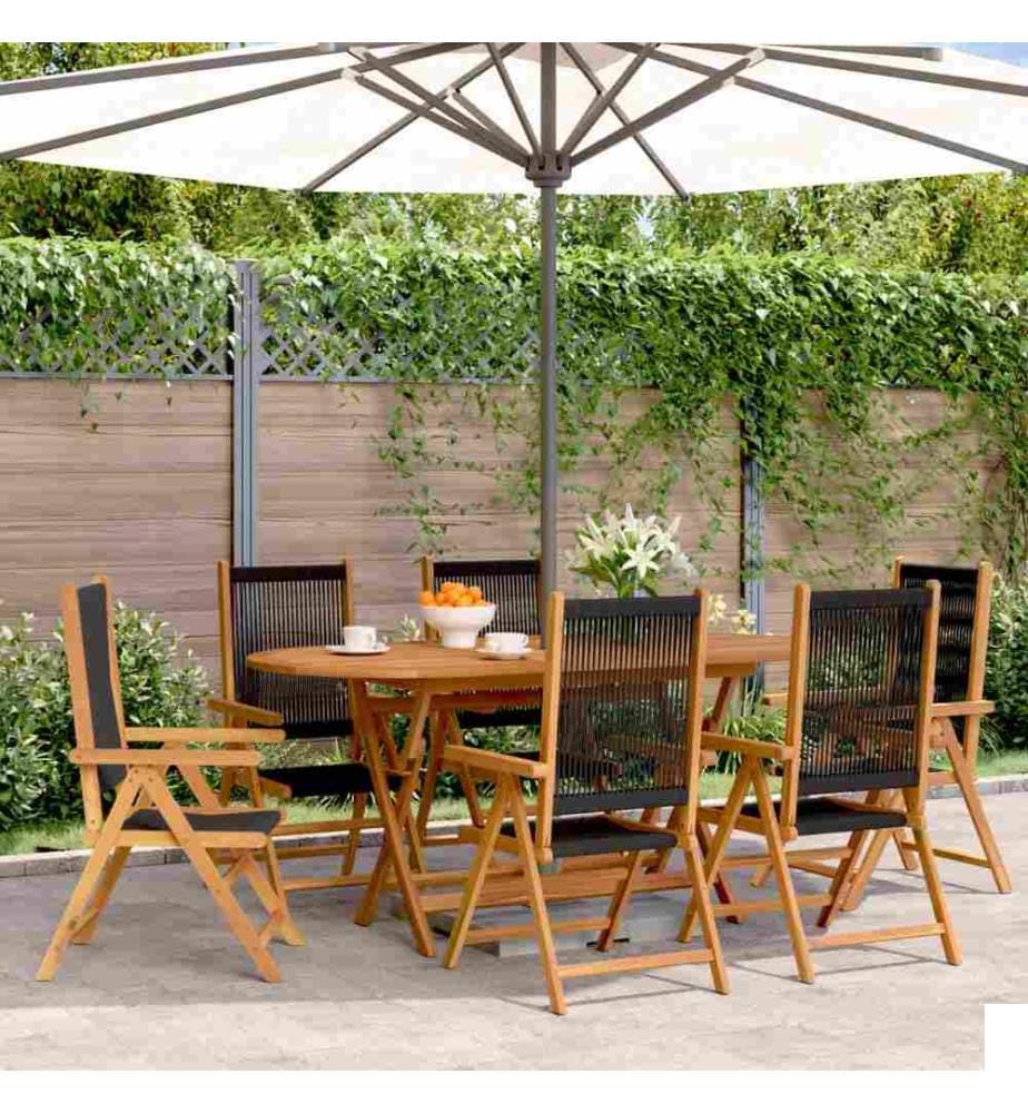 Chaises inclinables de jardin lot de 6 noir bois massif acacia
