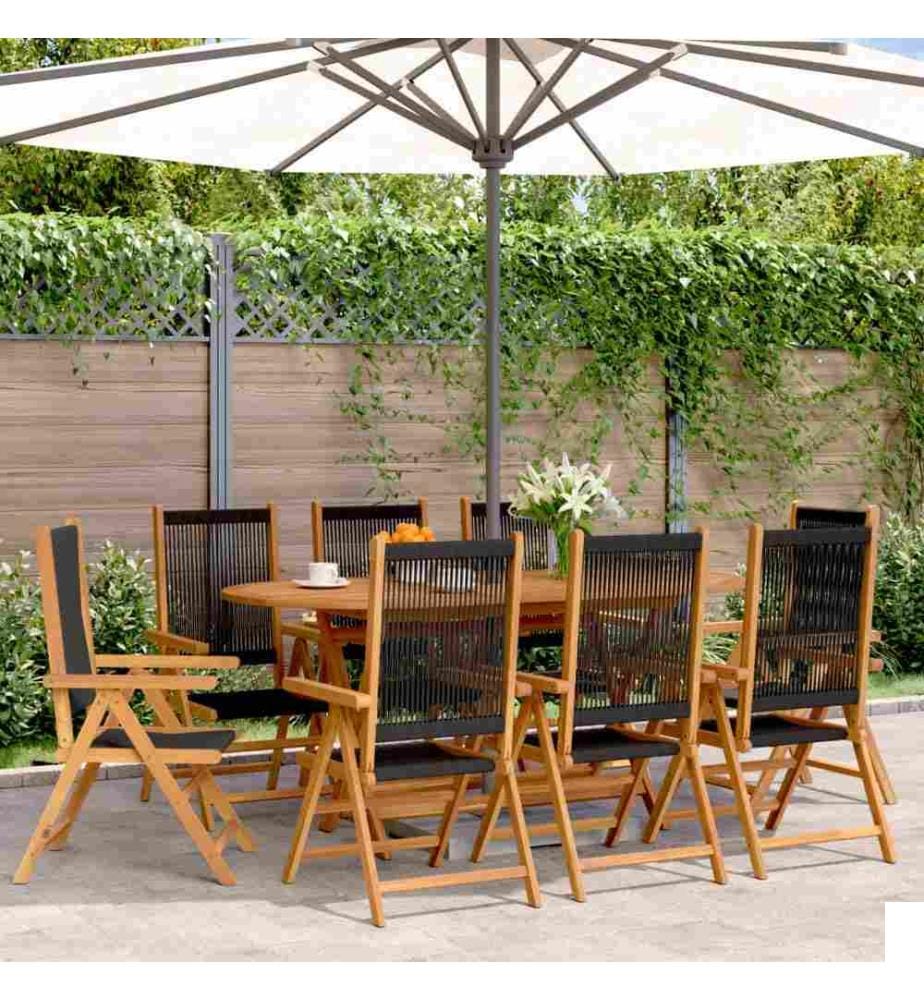 Chaises inclinables de jardin lot de 8 noir bois massif acacia