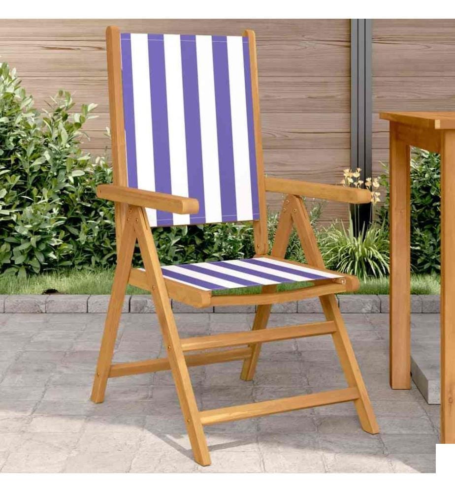 Chaises de jardin lot de 2 bleu/blanc bois acacia massif tissu