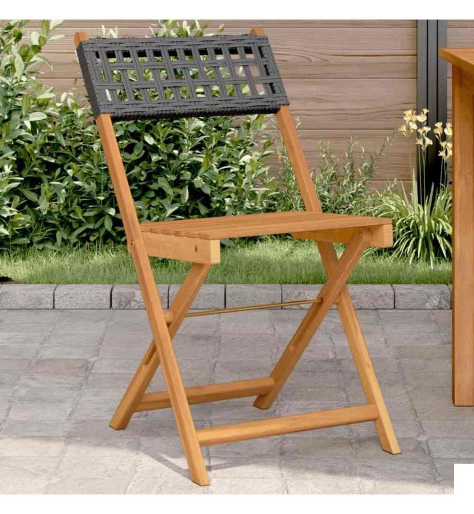 Chaises de bistrot lot de 2 noir bois massif d'acacia et rotin