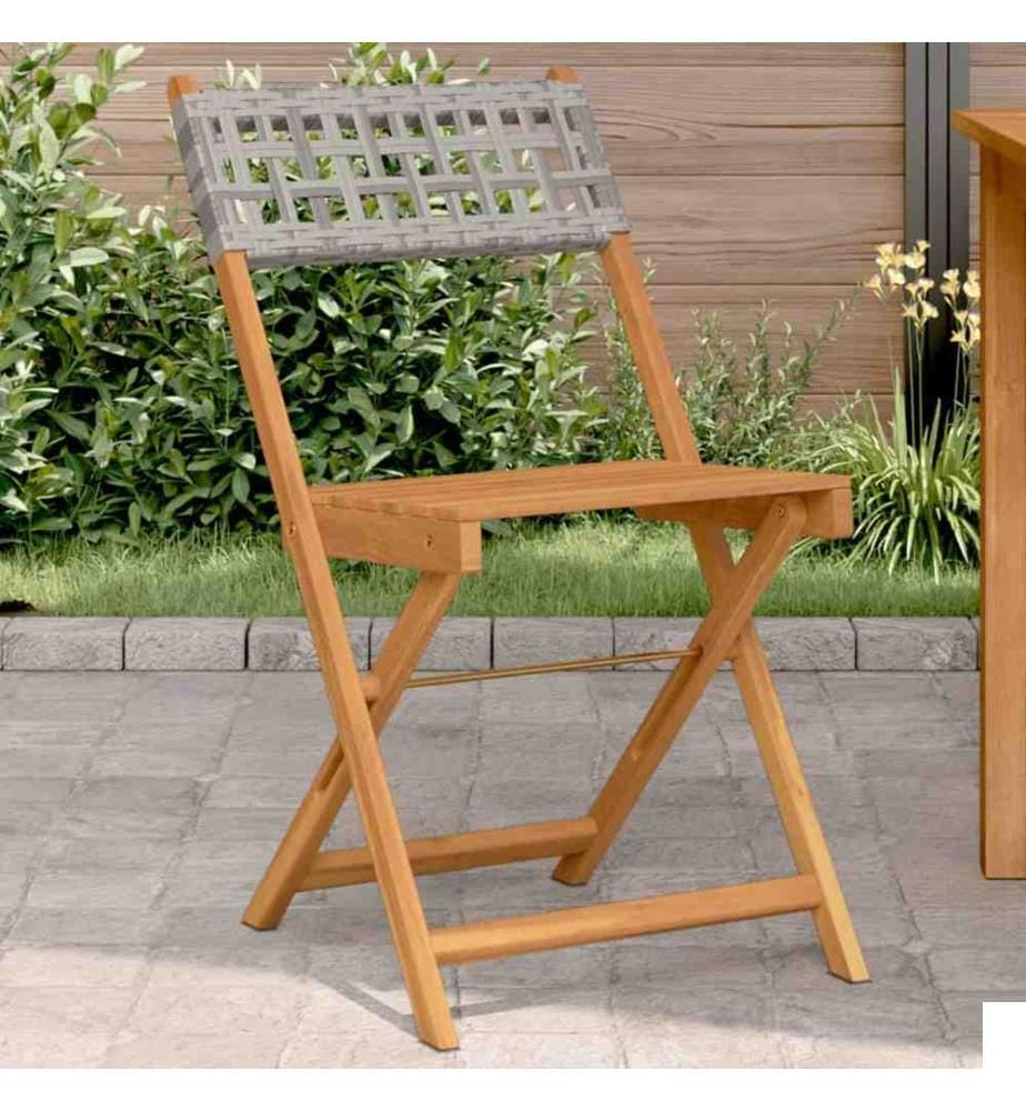 Chaises de bistrot lot de 2 gris bois massif d'acacia et rotin